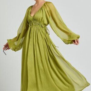 Roxanna Maxi Dress - Long Sleeve Ruched Waist Dress in Green